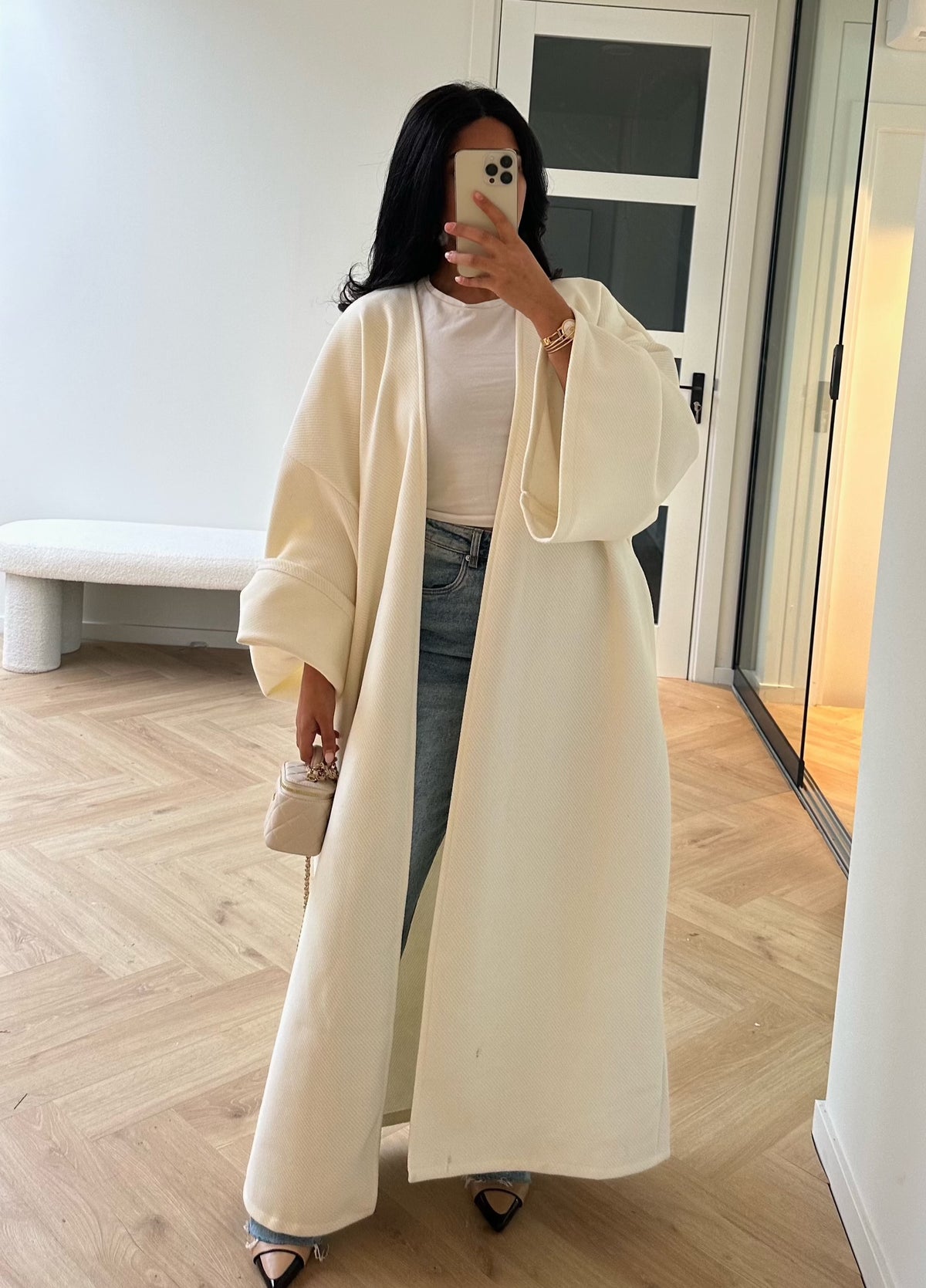 White Long Coat | Thick Material