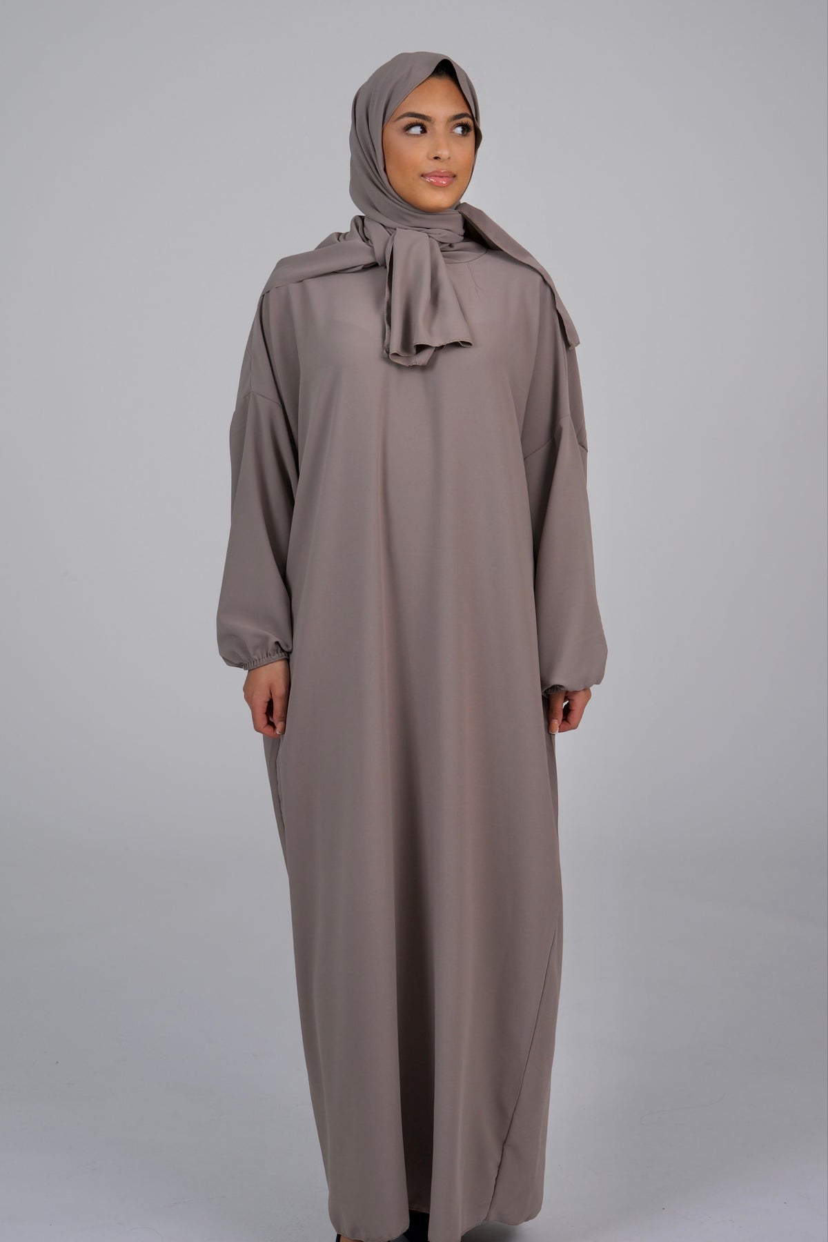 Taupe Abaya With Scarf