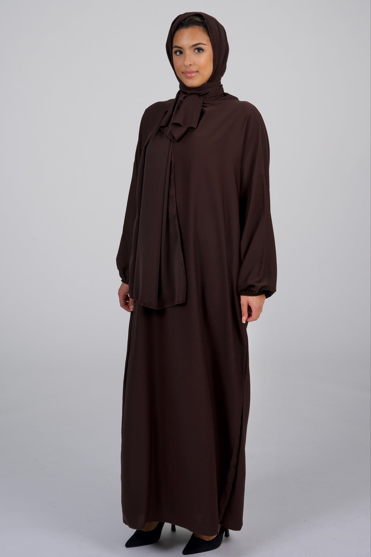 Dark Brown Abaya With Scarf