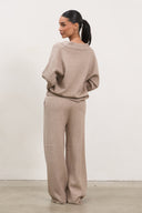 Knit V-Neck Lounge Set - Taupe