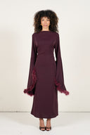 Maxi Dress with Feather Sleeves - Burgundy