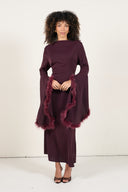Maxi Dress with Feather Sleeves - Burgundy
