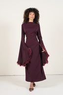 Maxi Dress with Feather Sleeves - Burgundy