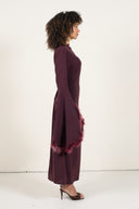 Maxi Dress with Feather Sleeves - Burgundy
