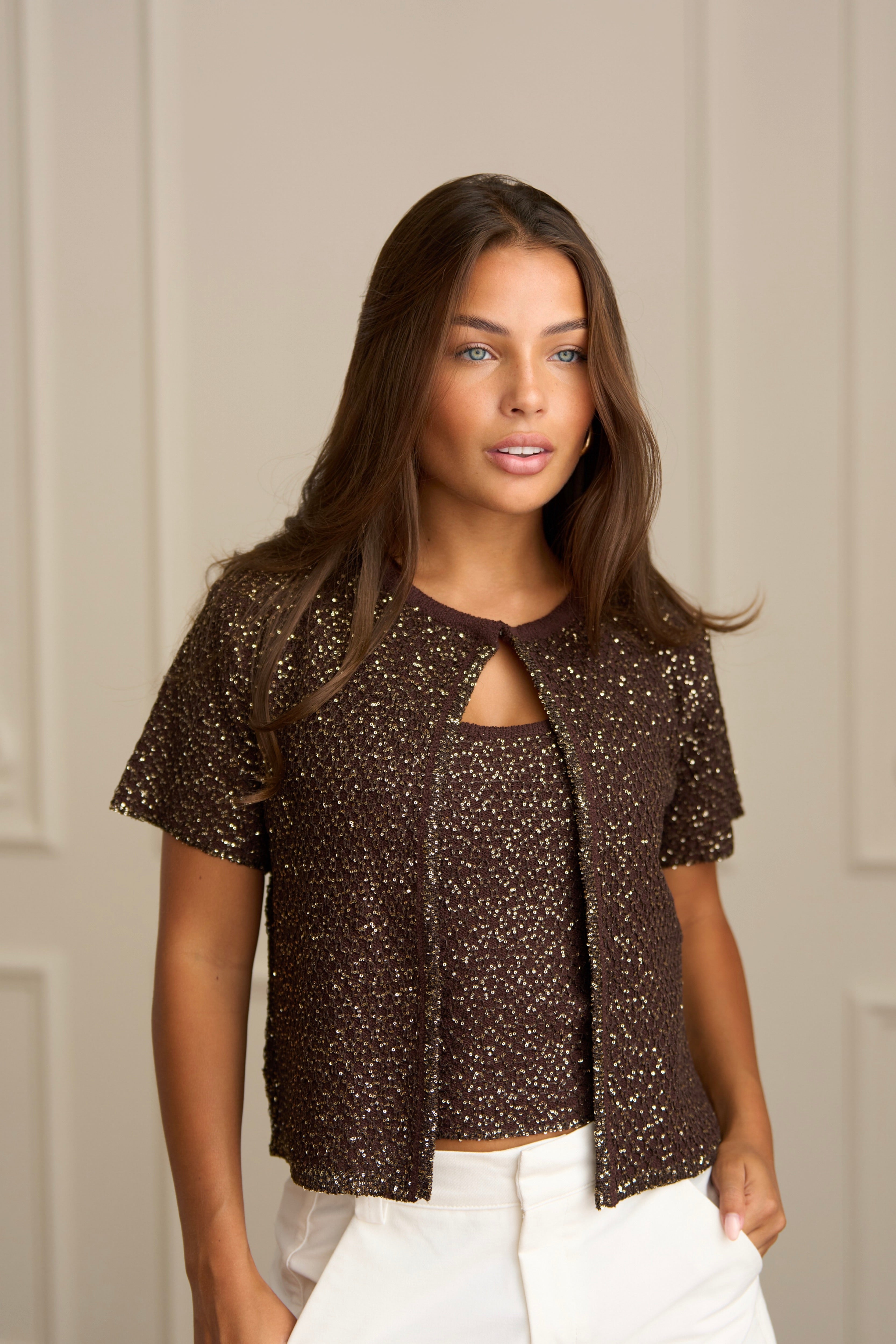 Midnight Sparkle Top Set - Brown-1