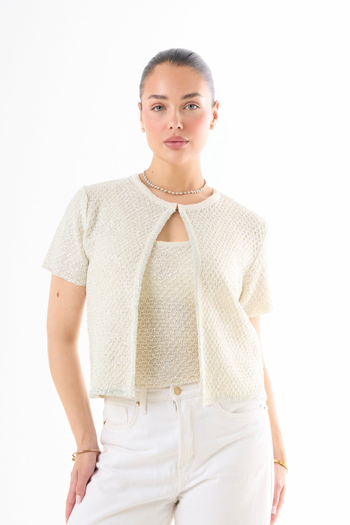 Midnight Sparkle Top Set - White-1