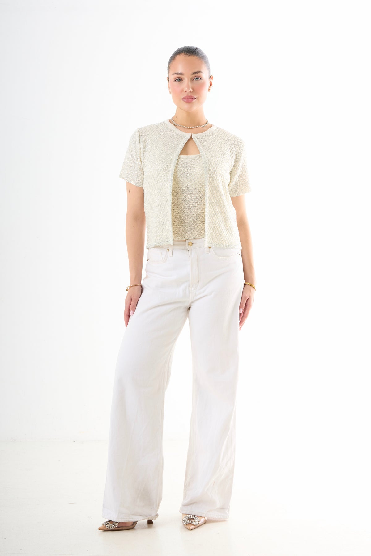 Midnight Sparkle Top Set - White-2