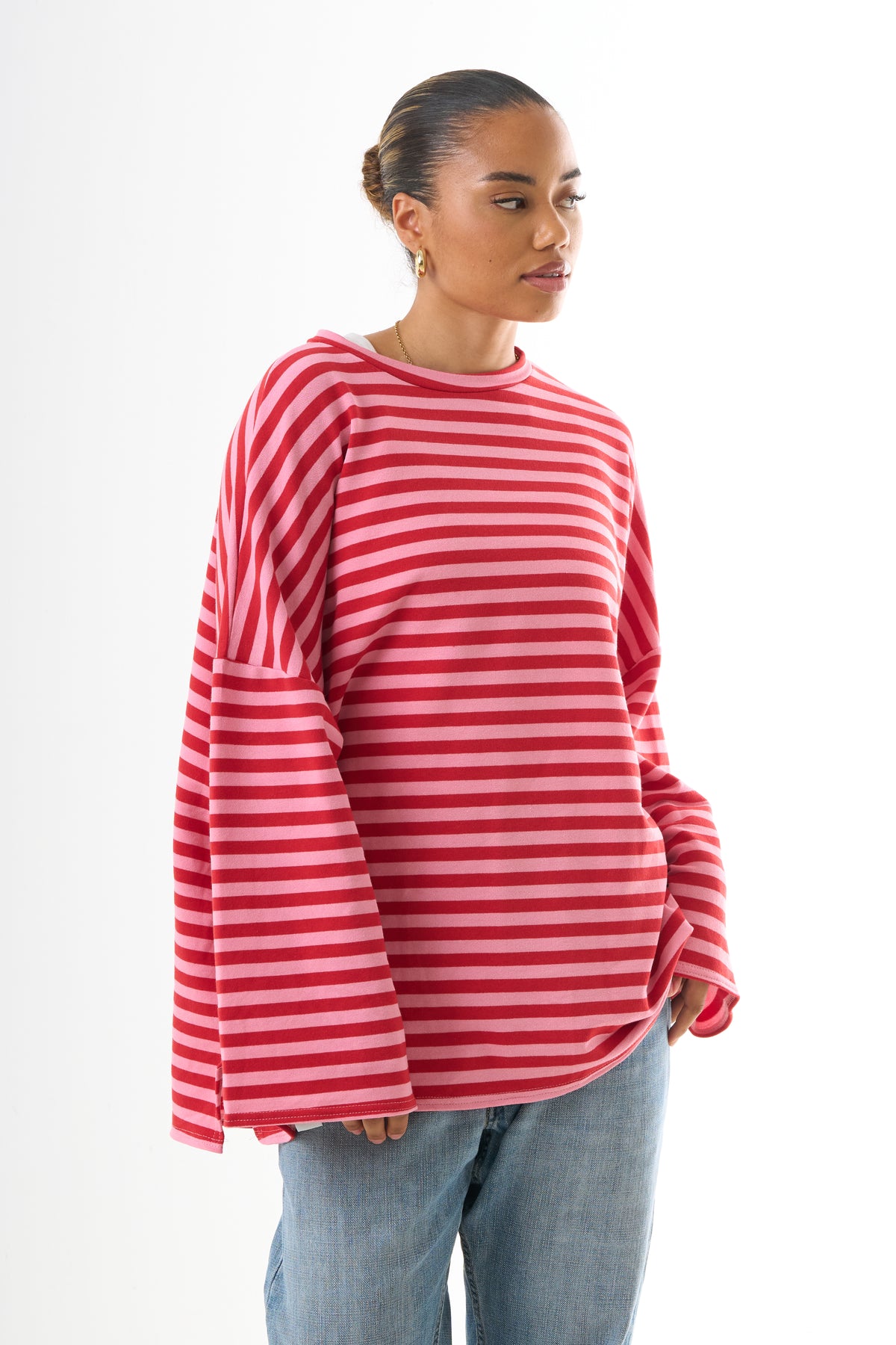 Oversized Long-Sleeved T-shirt - Candy Stripe-1
