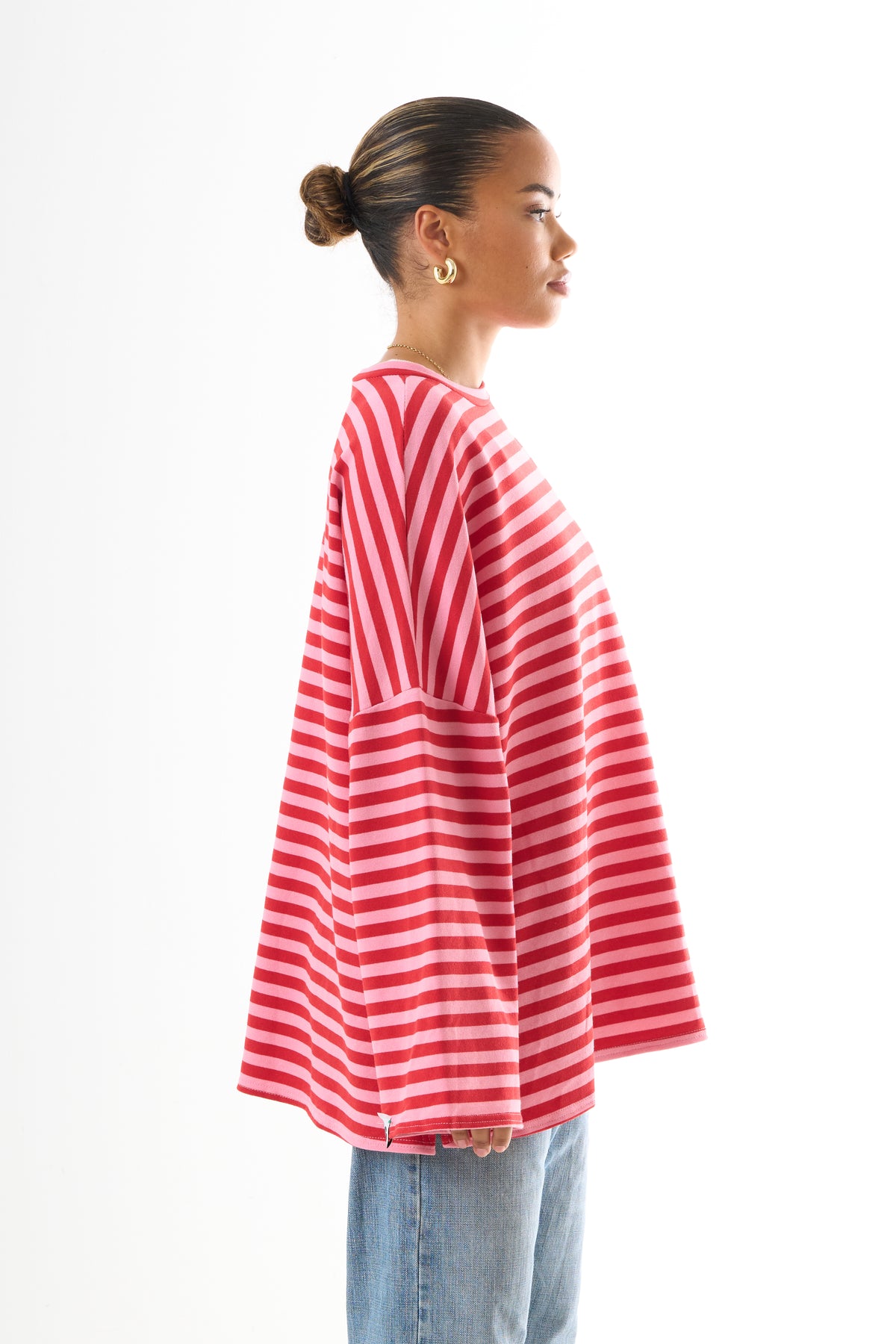 Oversized Long-Sleeved T-shirt - Candy Stripe-2