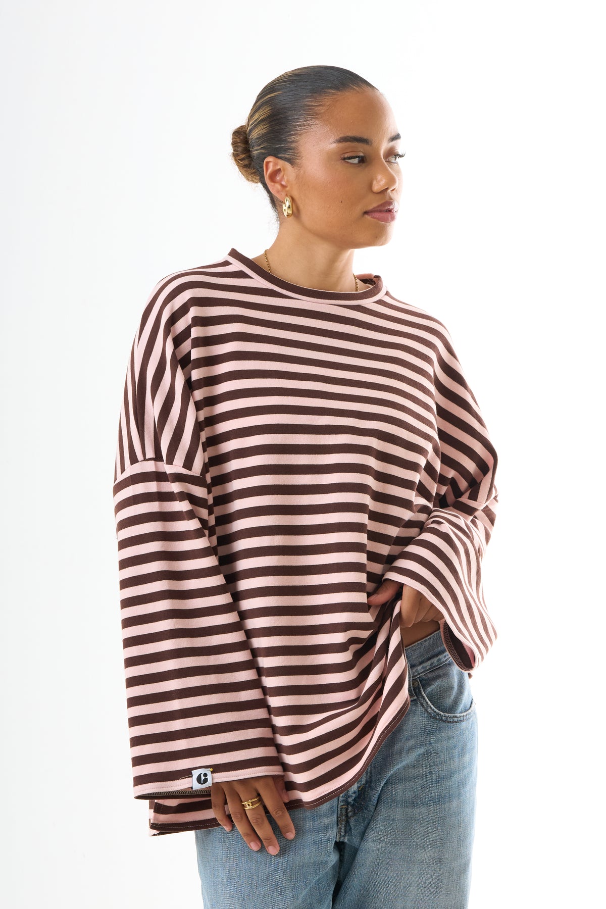 Oversized Long-Sleeved T-shirt - Cotton Stripe-1