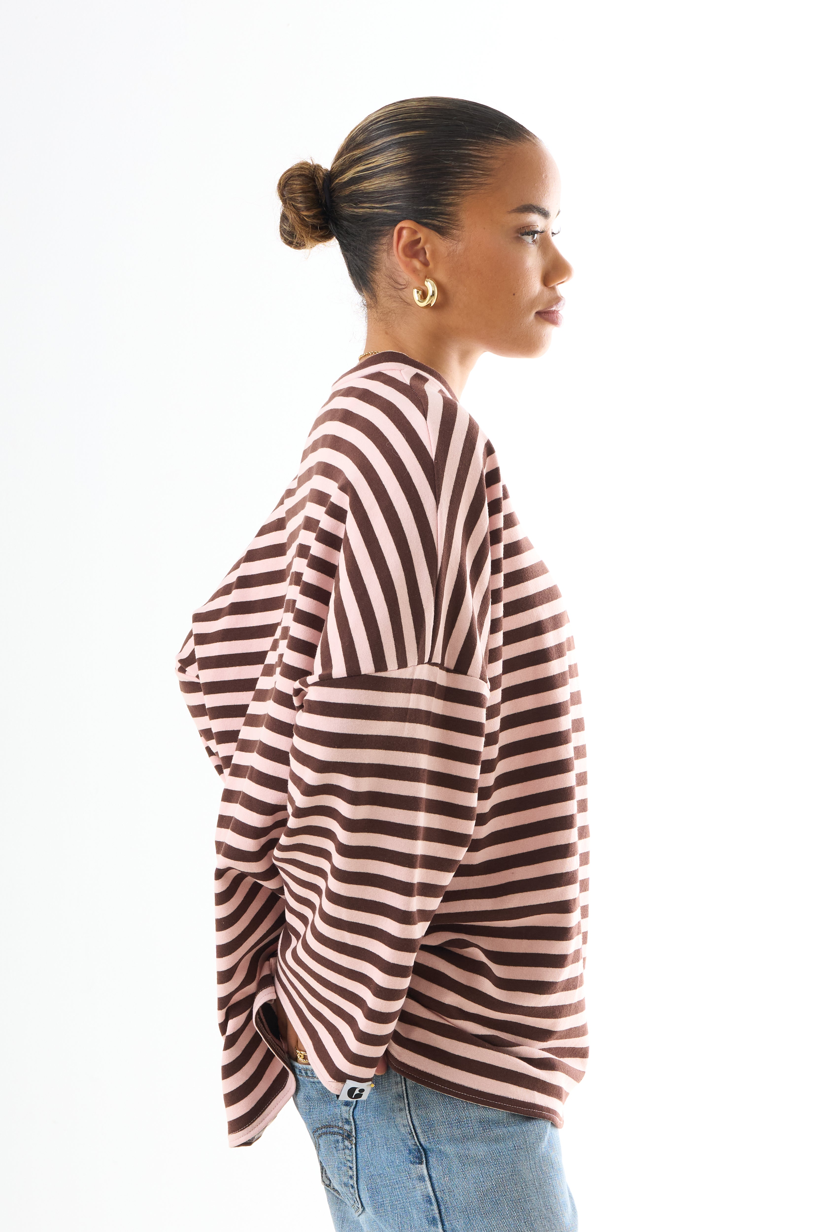Oversized Long-Sleeved T-shirt - Cotton Stripe-2