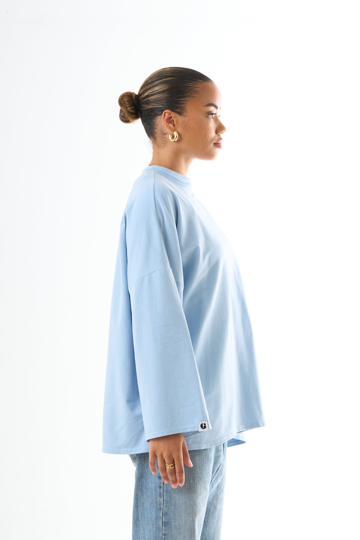 Oversized Long-sleeved T-shirt - Light Blue-2