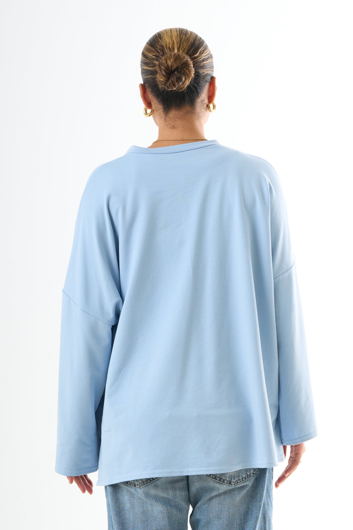 Oversized Long-sleeved T-shirt - Light Blue-6
