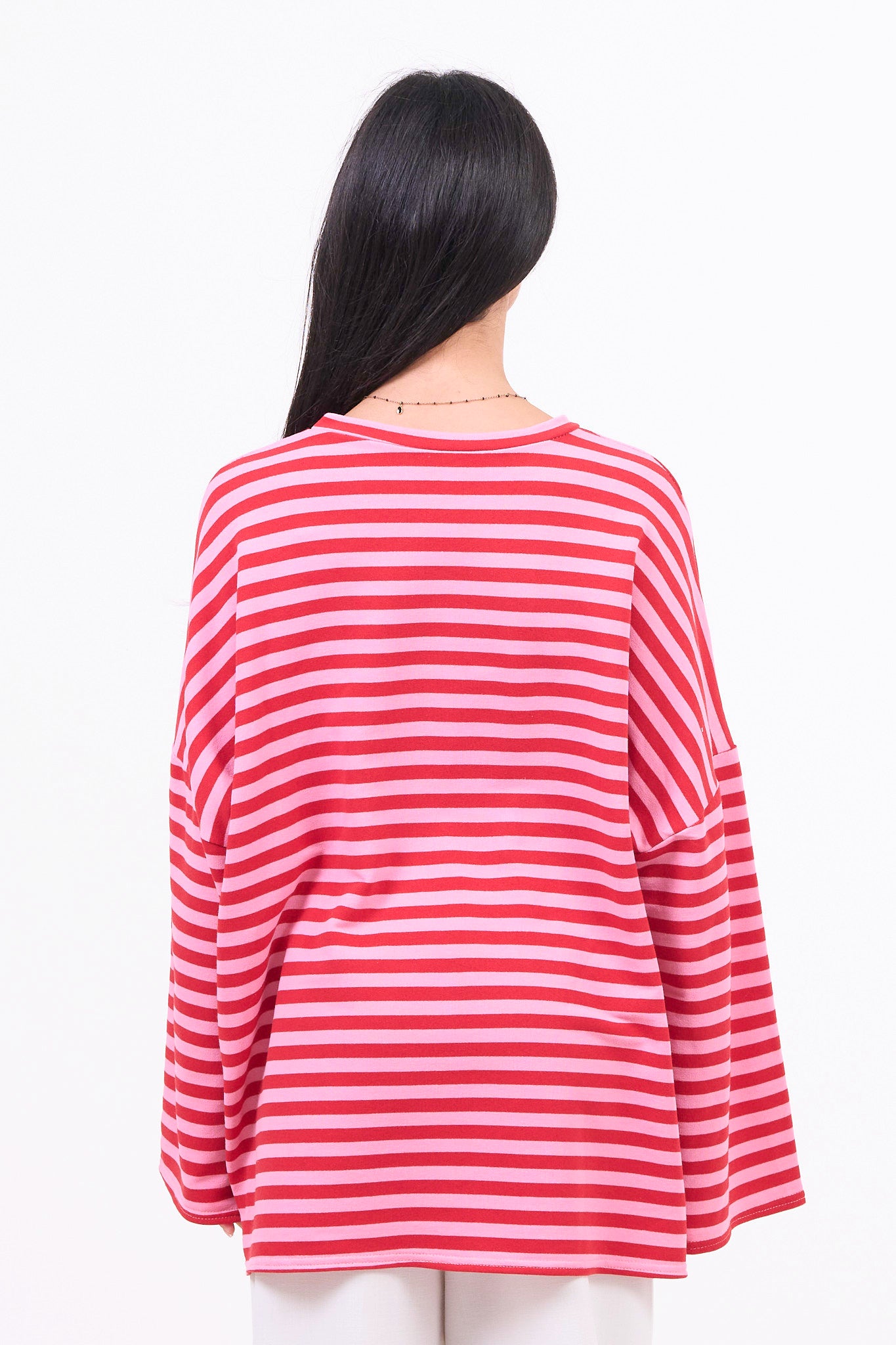 Oversized Long-Sleeved T-shirt - Candy Stripe-6