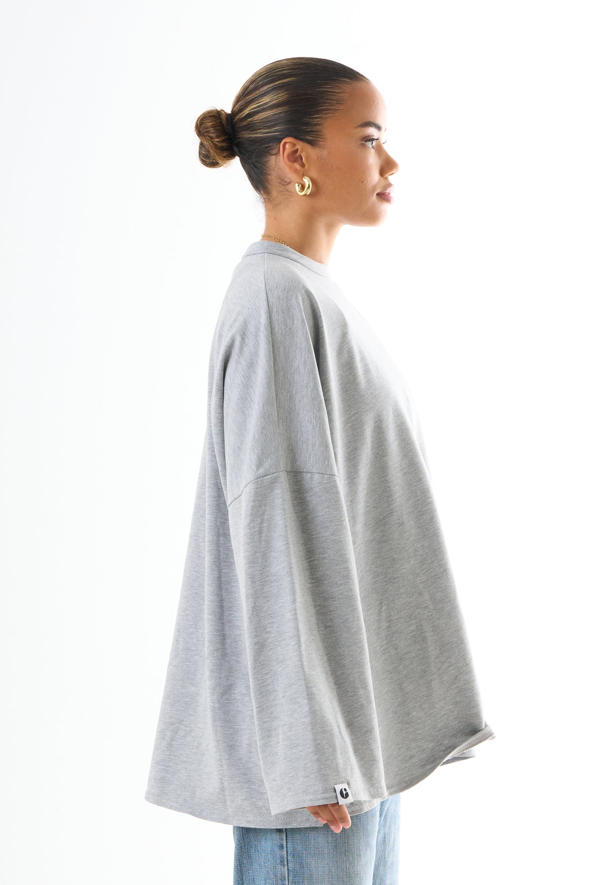 Oversized Long-sleeved T-shirt - Light Grey-1