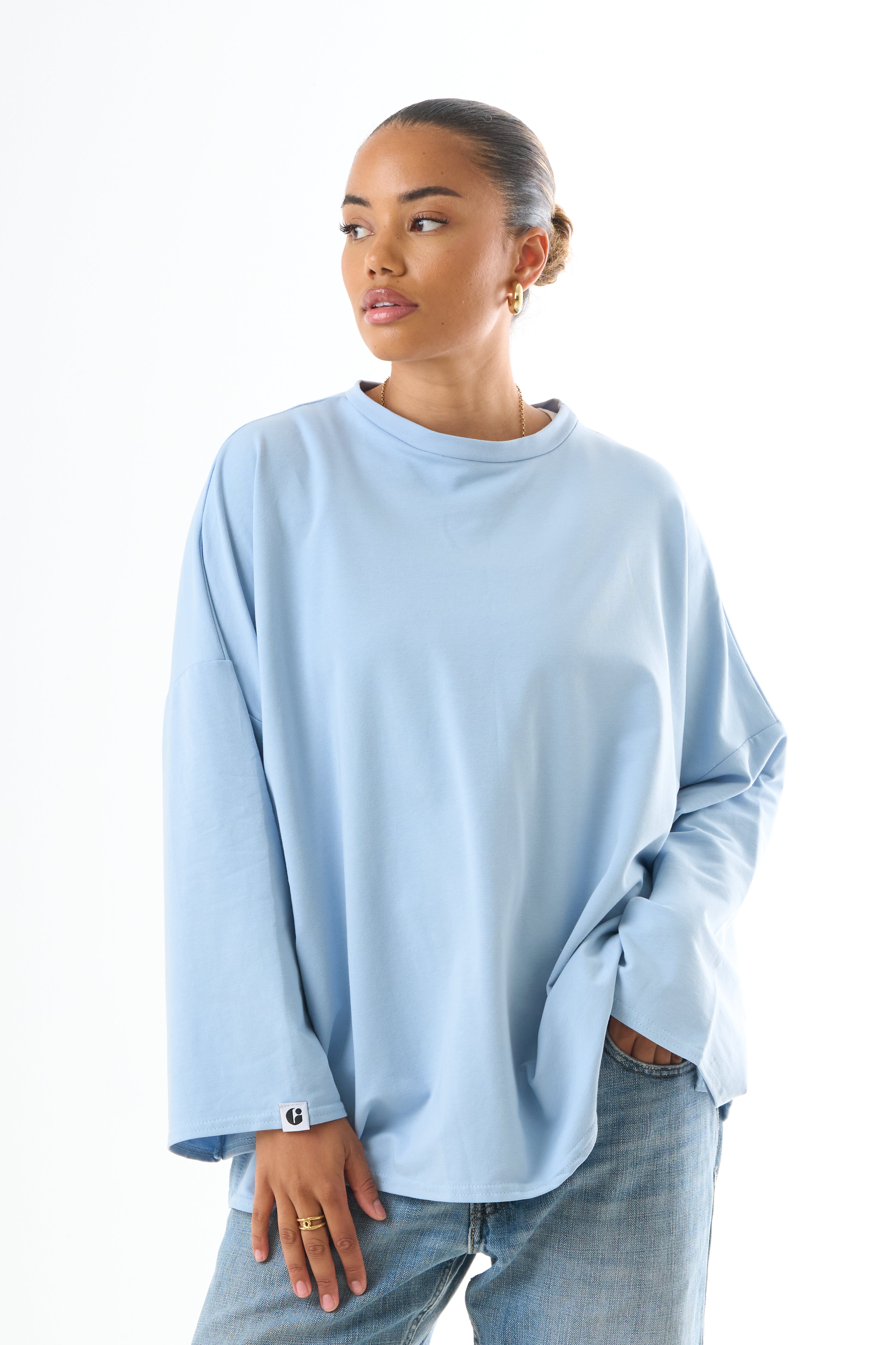 Oversized Long-sleeved T-shirt - Light Blue-5