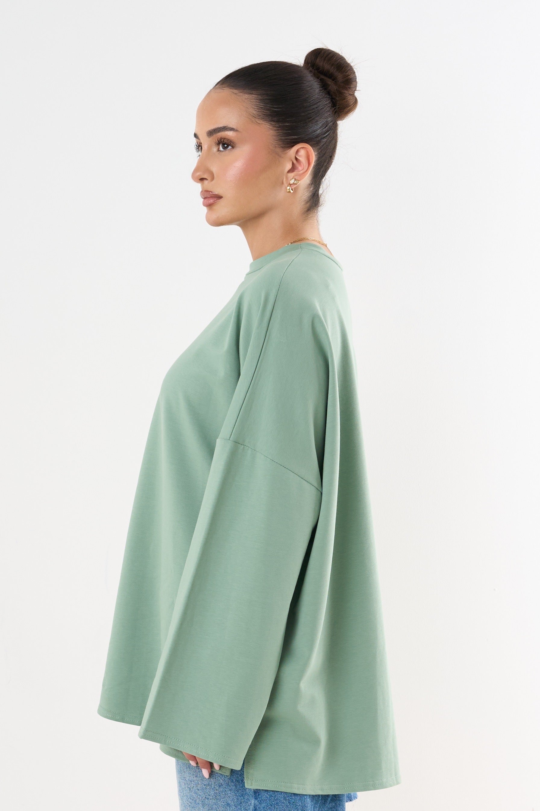 Oversized Langarm-T-Shirt – Weiß-3