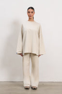 Oversized Long-sleeved T-shirt - Beige