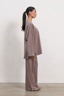 Oversized Long-sleeved T-shirt - Taupe
