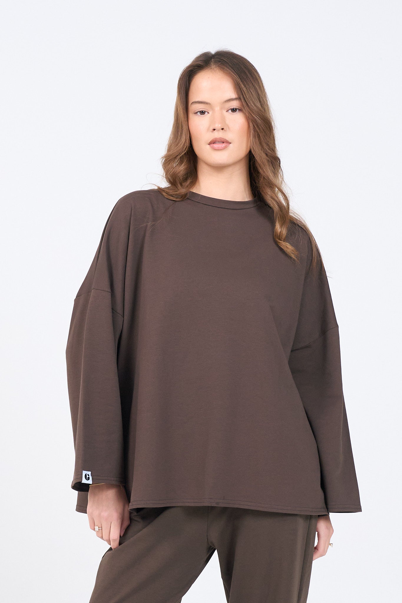 Oversized Long-sleeved T-shirt - Brown-3