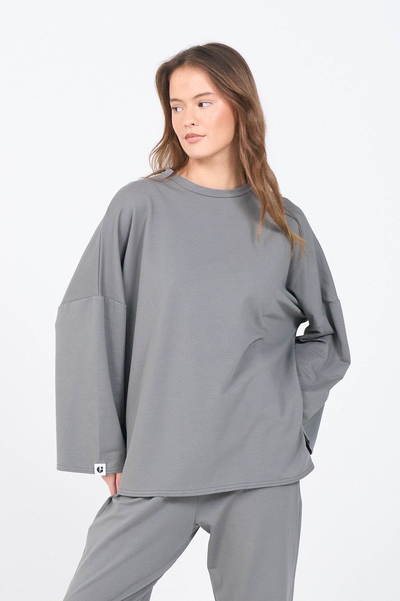 Oversized Long-sleeved T-shirt - Grey-4