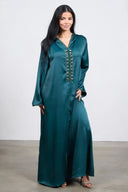 Pearl Line Djellaba Dress – Dark Green