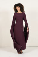 Pearls Dress With Long Sleeves - Burgundy