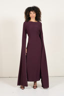 Pearls Dress With Long Sleeves - Burgundy