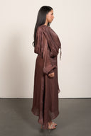 Pleated Elegance Maxi Dress - Brown