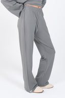 Grey cotton wide-leg pants for women | Relaxed loungewear pants 100% cotton