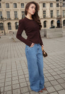 Sculpted Shoulder Knit Cardigan - Brown