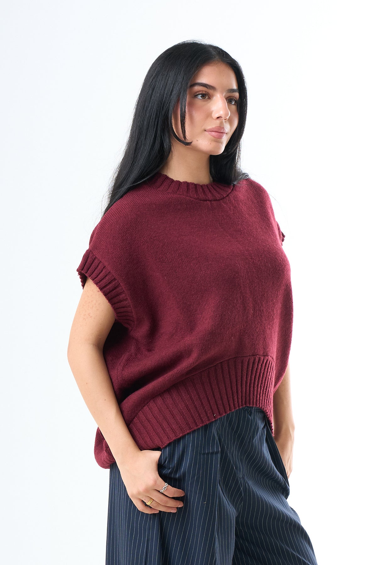 Short Sleeve Knit Sweater - Bordeaux-2