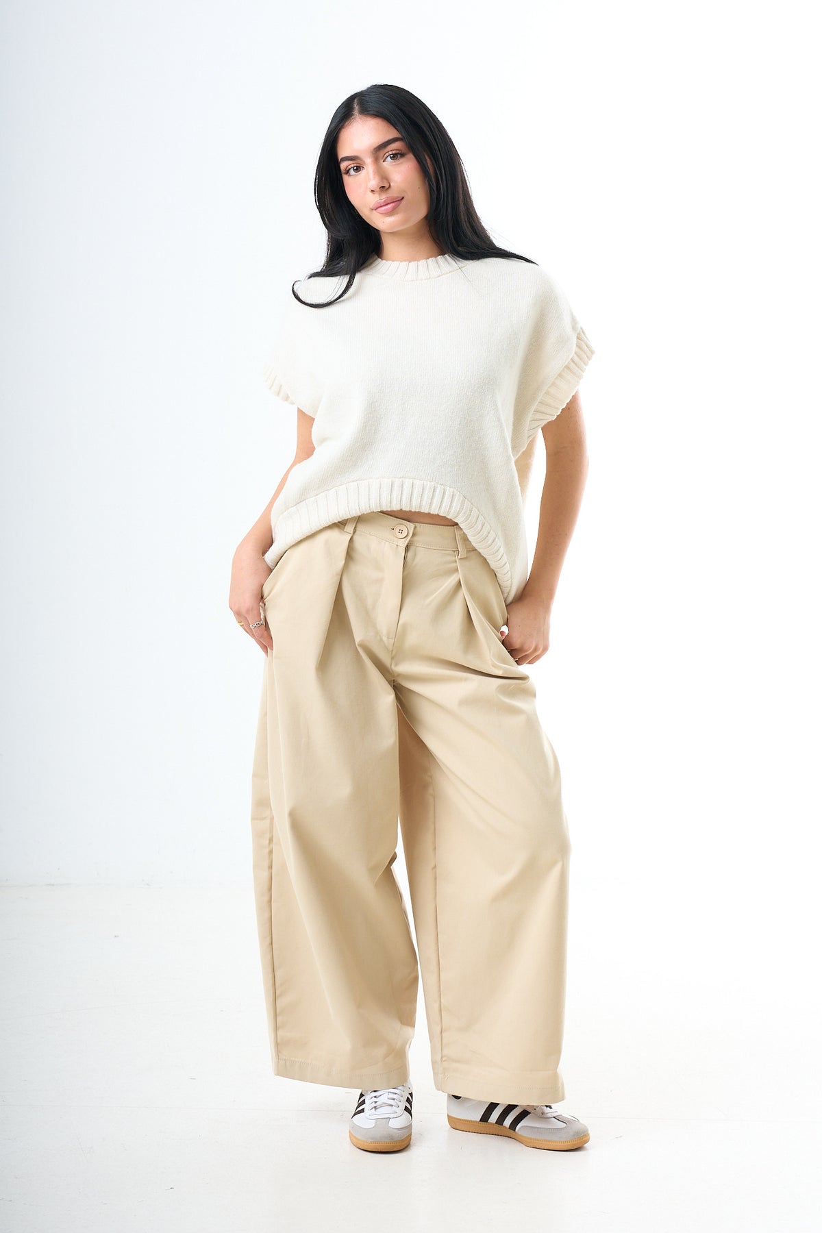 Short Sleeve Knit Sweater - White-1