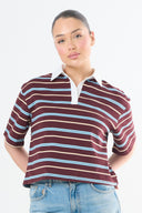 Striped Polo Short Sleeves - Burgundy