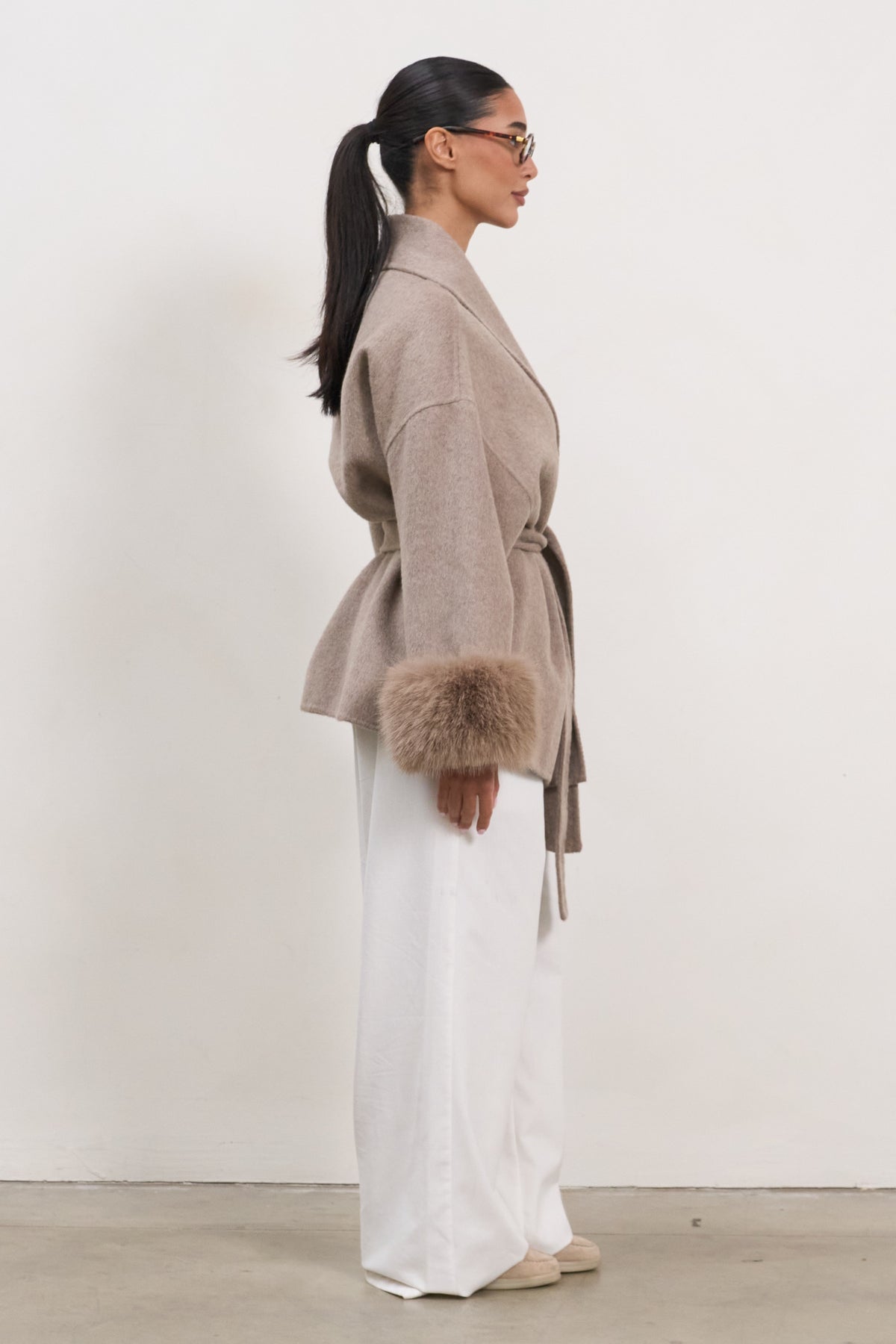 The Luxe Wool Wrap Coat - Taupe-2