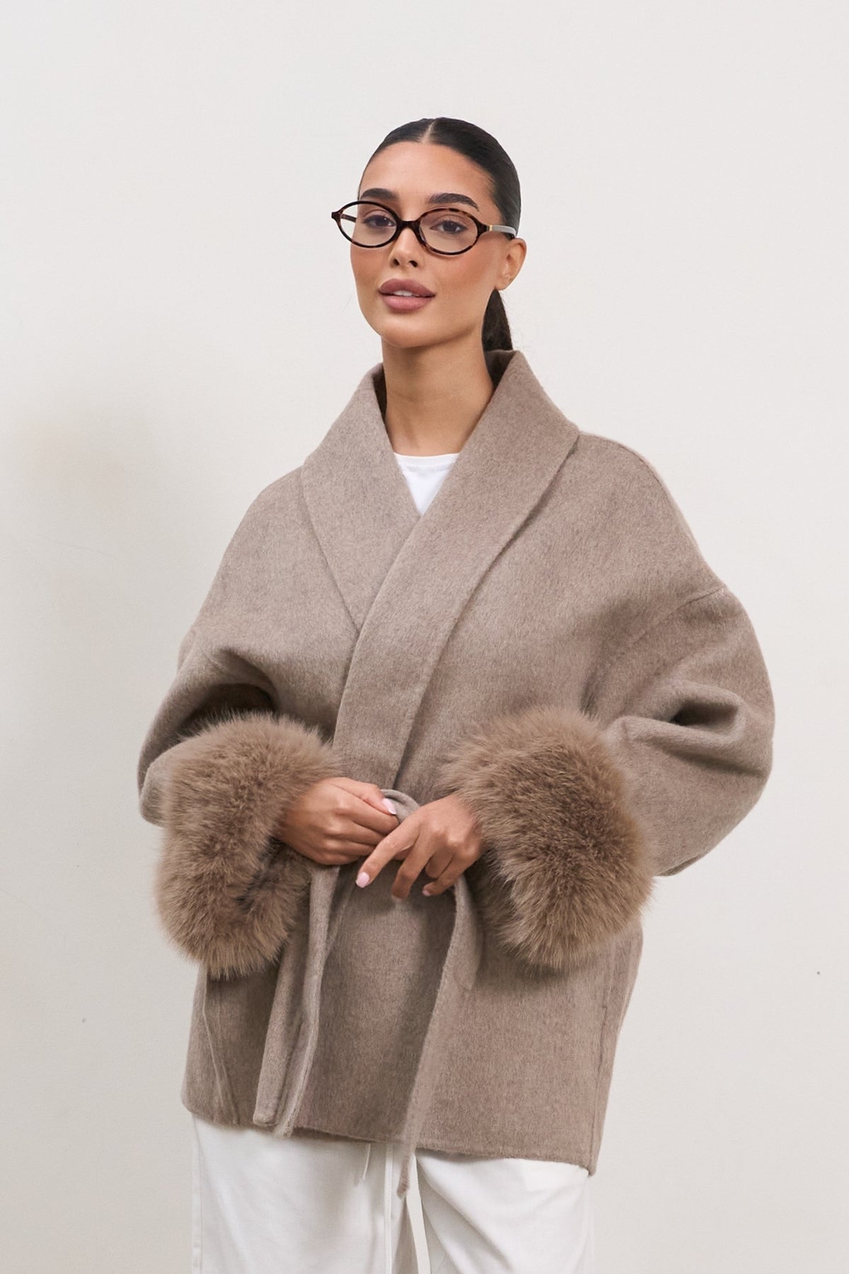The Luxe Wool Wrap Coat - Taupe-5