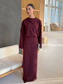 Two-Piece Wrap Skirt Set - Wine