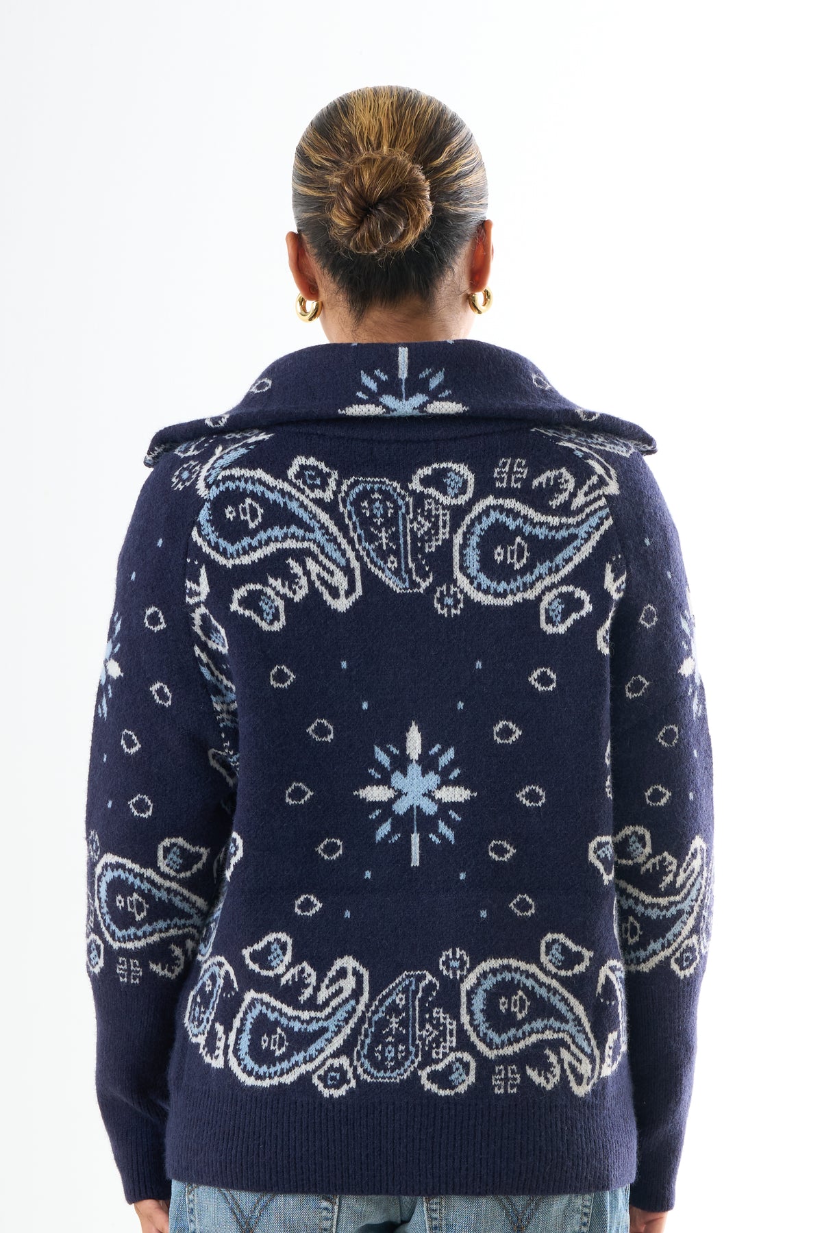 Zipped Bandana Cardigan - Blue-2