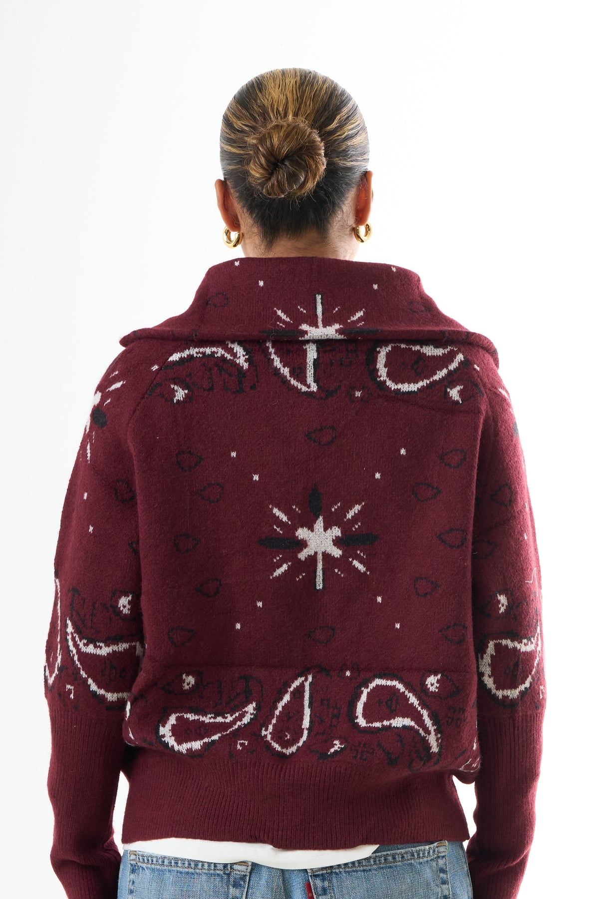Zipped Bandana Cardigan - Bordeaux-2