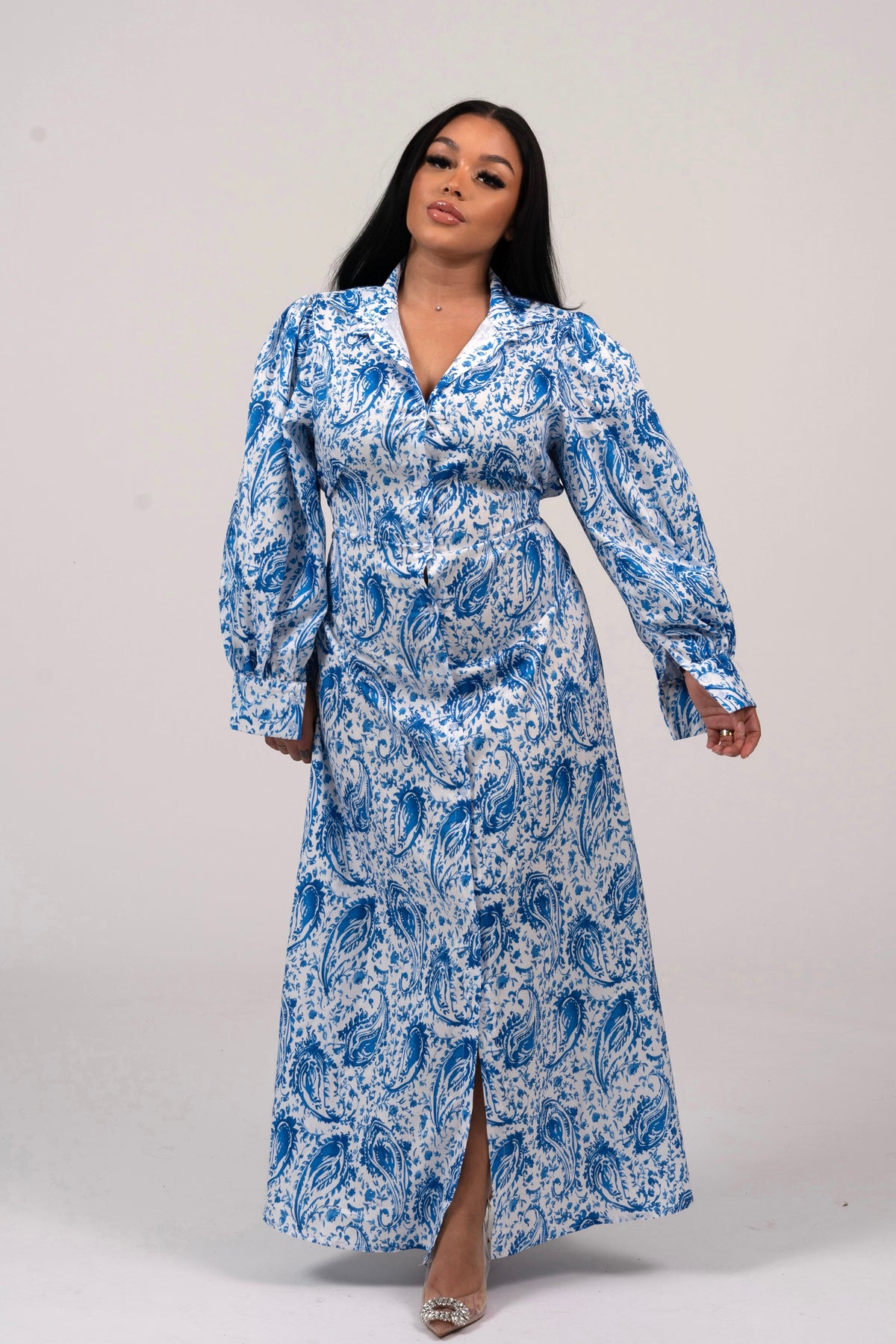 Blue Printed Long Dress