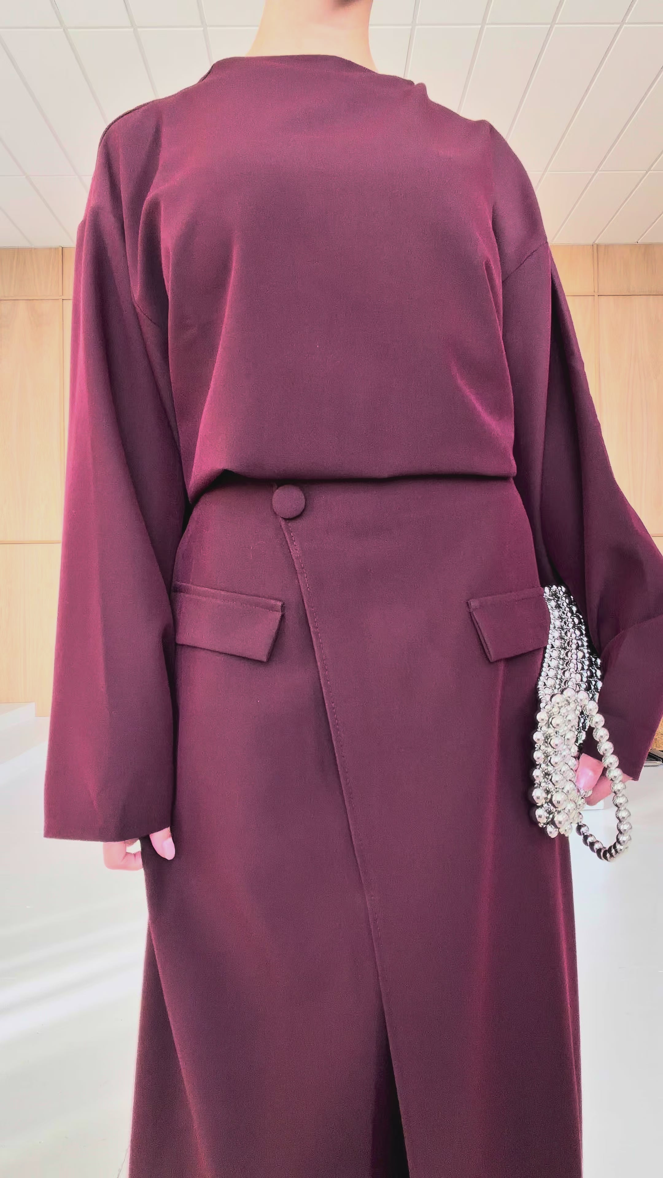 Two-Piece Wrap Skirt Set - Wine-1