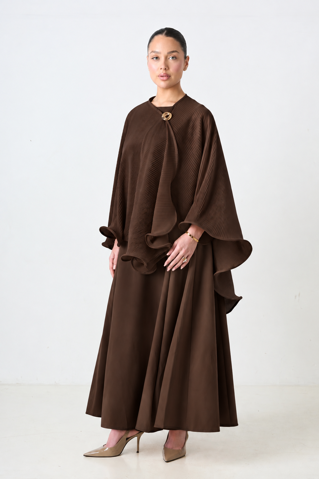 Ruffle poncho - Brown