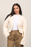 waisted knit cardigan - beige