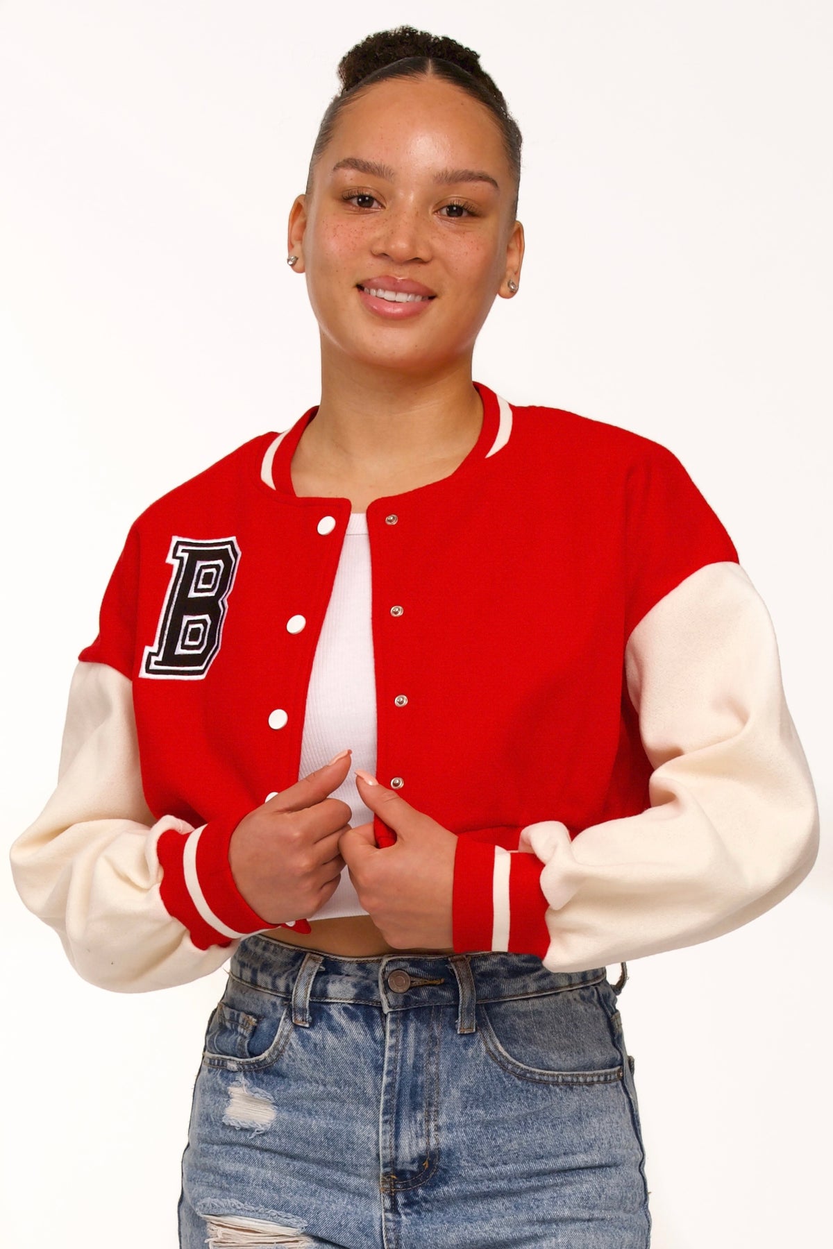 Red Varsity jacket | Coats & Jackets | The Girl Wearing | Baseball jacket 