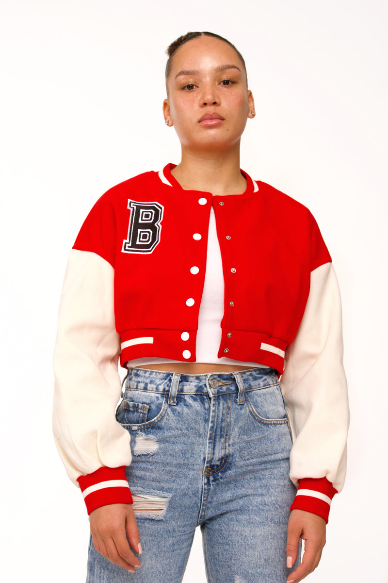 Baseball jacket | Red Varisty Jacket | The Girl Wearing 